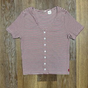 Levi's Red and White Striped Button-Front Tee